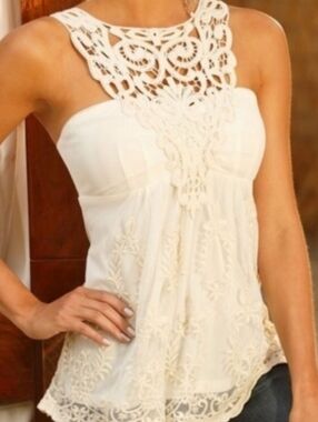 Boho Summer Boston Proper White Embroidered Lace Tank Top